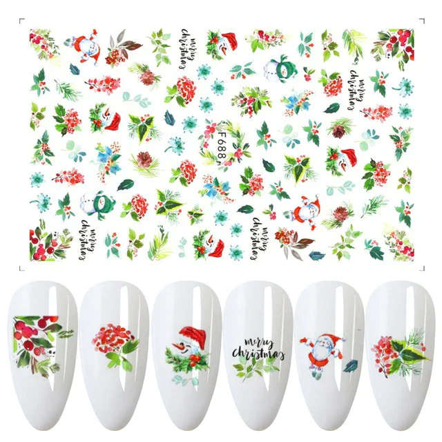 Churchf 1pcs Autumn Winter Nail Sticker Robin Snow Flower New Year Halloween Christmas 3D Decals Nail Art Design Decor Accessories-Nail Inspo