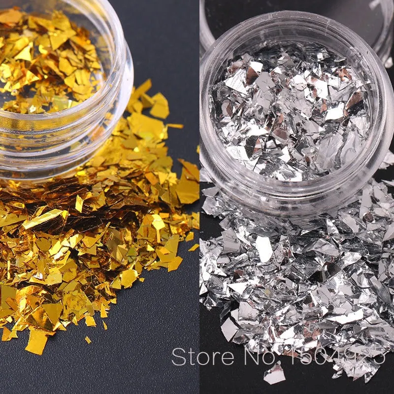 Gold Silver Glitter Nail Foil Sticker Adhesive Transfer Paillette Flake Full Cover Weed Leaf Decal Decor Decoration Manicure