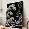 (30x40cm)Big Waves DIY Pearl Painting Framed Grape Handmade Pearl Material Art Kit Living Room Decor