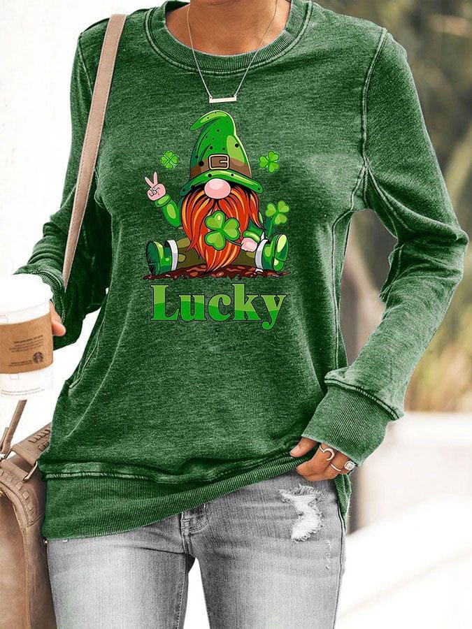 WomenSt Patrick's Day Lucky Fashion Print Long-Sleeve Sweatshirt socialshop