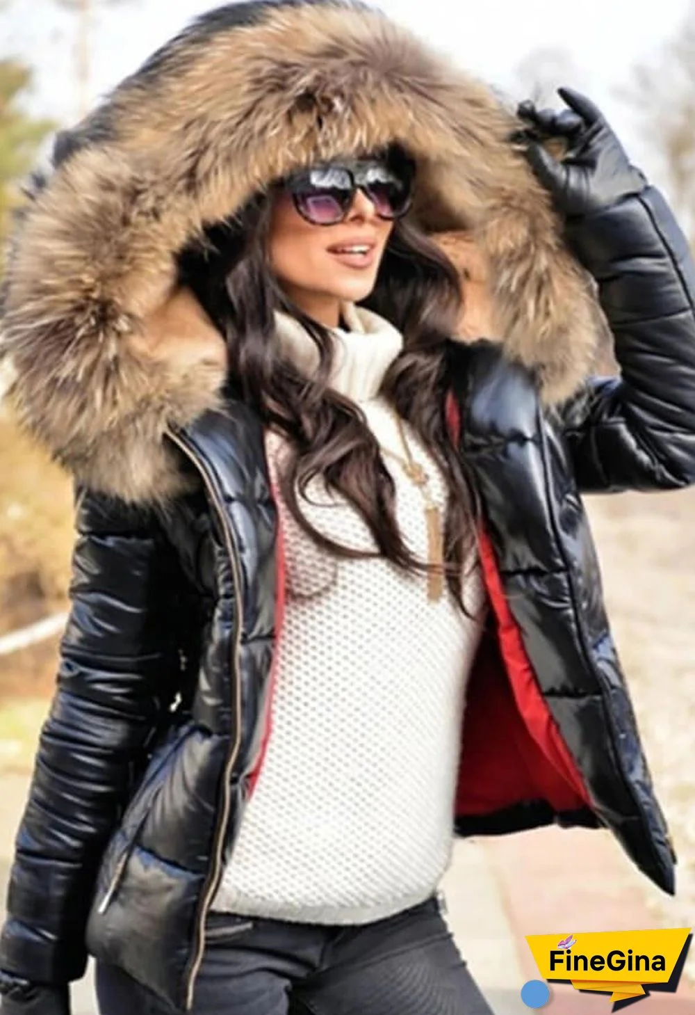 Fashion Solid Color Thick Fur Collar Down Jacket