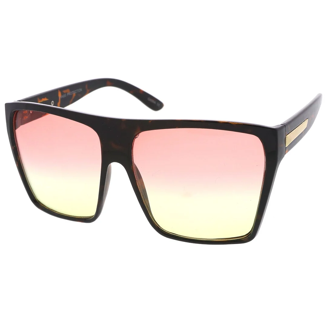 Oversize Flat Top Metal Temple Accent Gradient Lens Square glasses 62mm