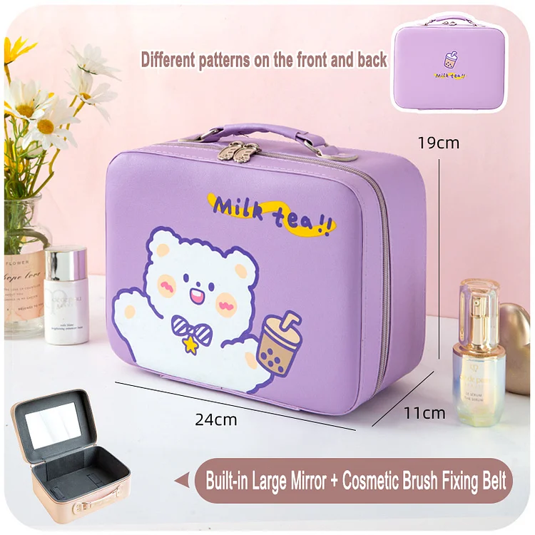 Journalsay Cute Large Capacity PU Material Makeup Bag Portable Multifunction Suitcase Travel Cosmetic Bag Storage Box