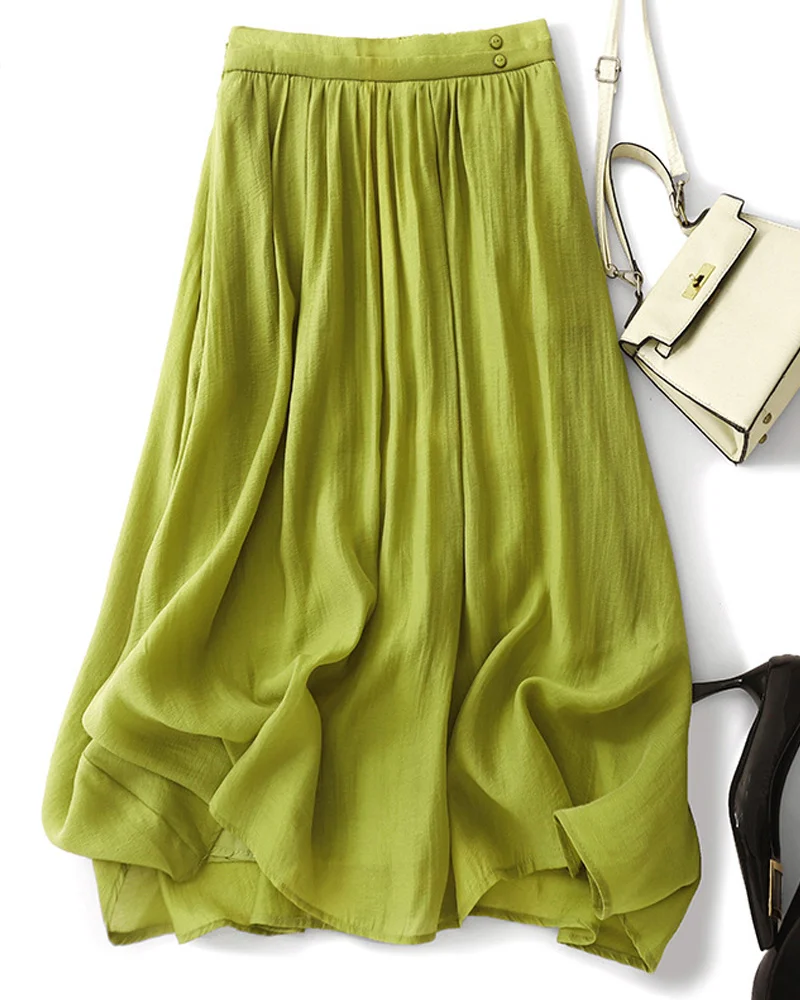 Simple Solid Color Button Skirt