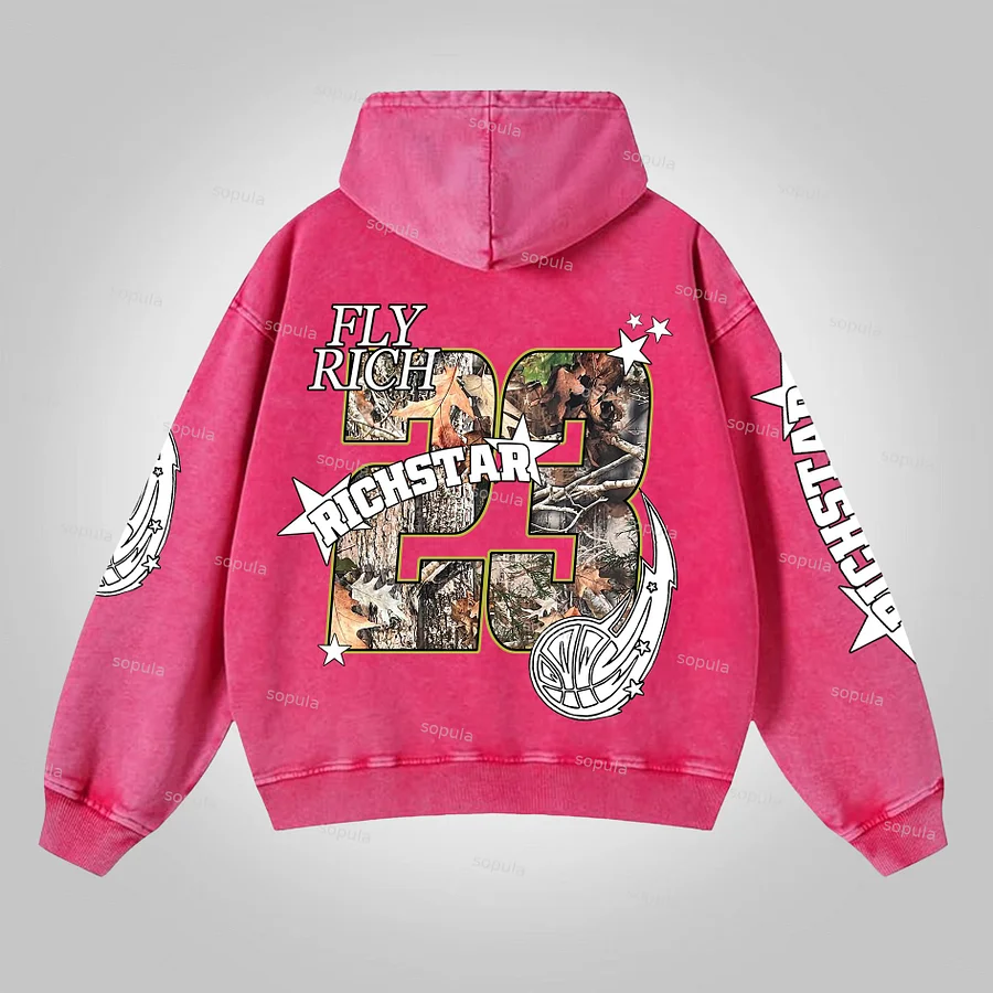 Sopula Rich Star Basketball No.23 Graphic Print Washed Zip-Up Hoodie