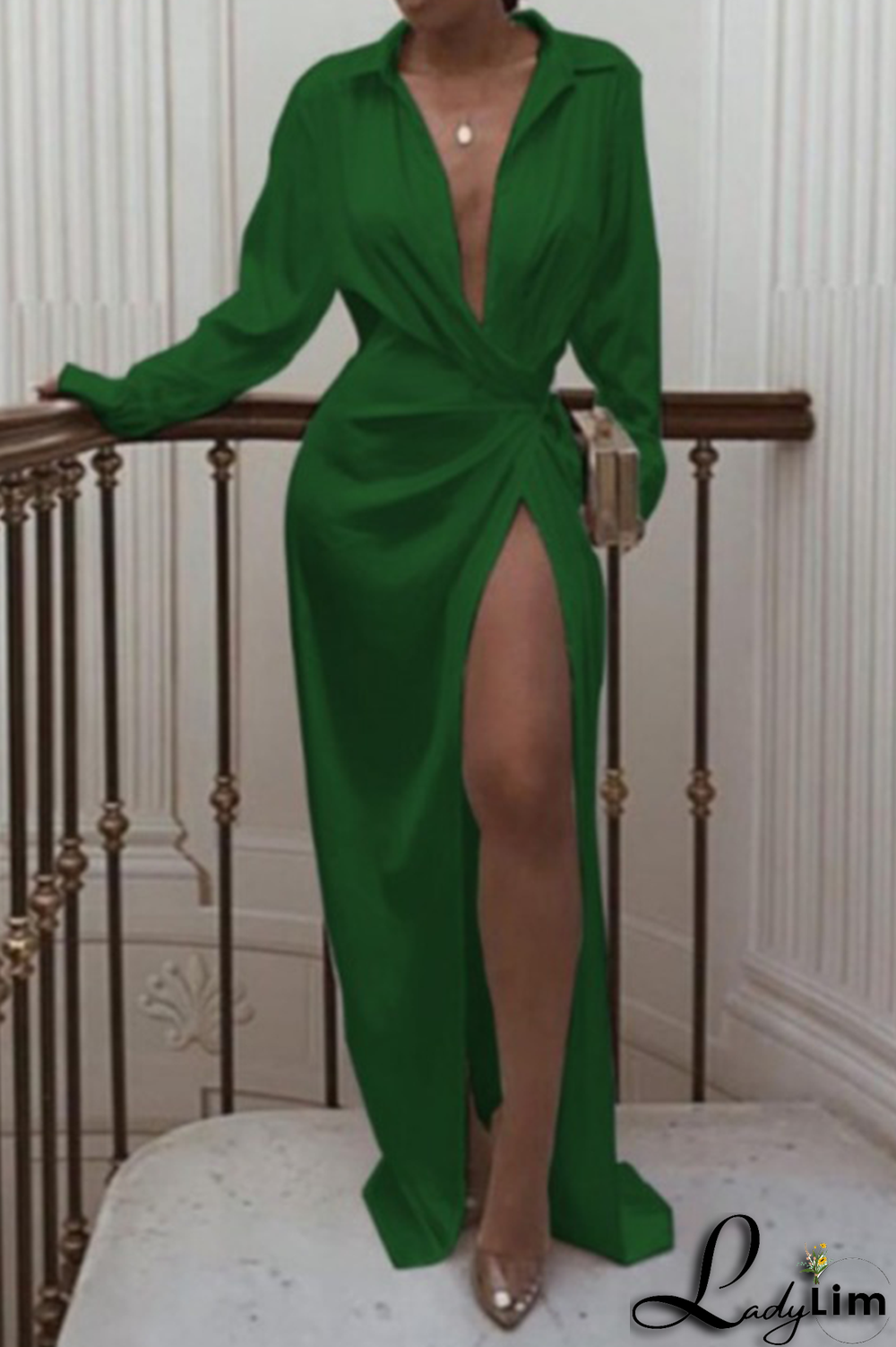 Stripe Fashion Print Patchwork Turndown Collar Waist Skirt Dresses