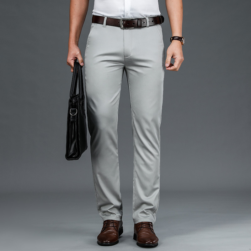 Gray Men's Silk Pants Casual Business Style