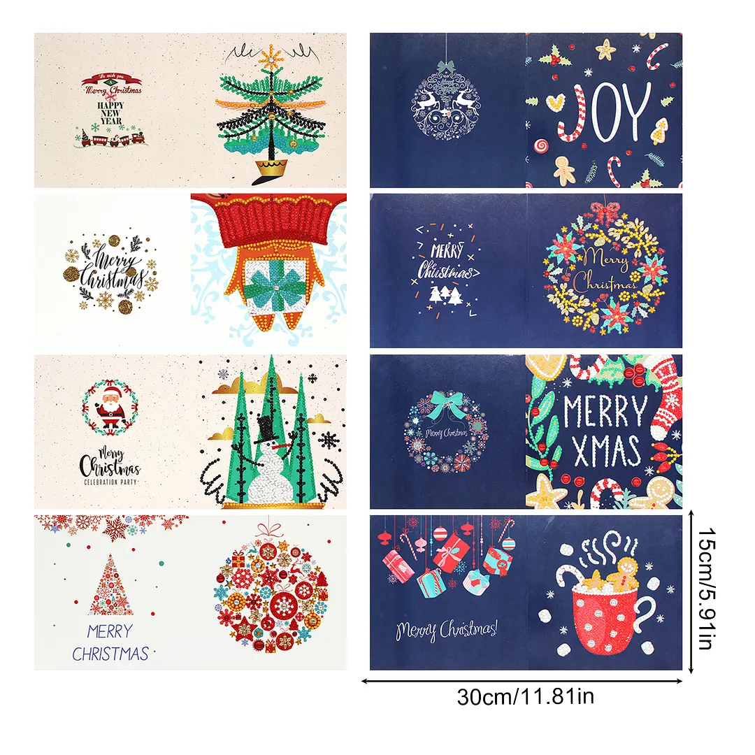 8PCS Christmas Letters DIY Diamond Painting Greeting Card Kits with Envelopes Diamond Art Greeting Cards Diamond Art Cards Kits for Adults DIY Crafts Family Friend Gifts
