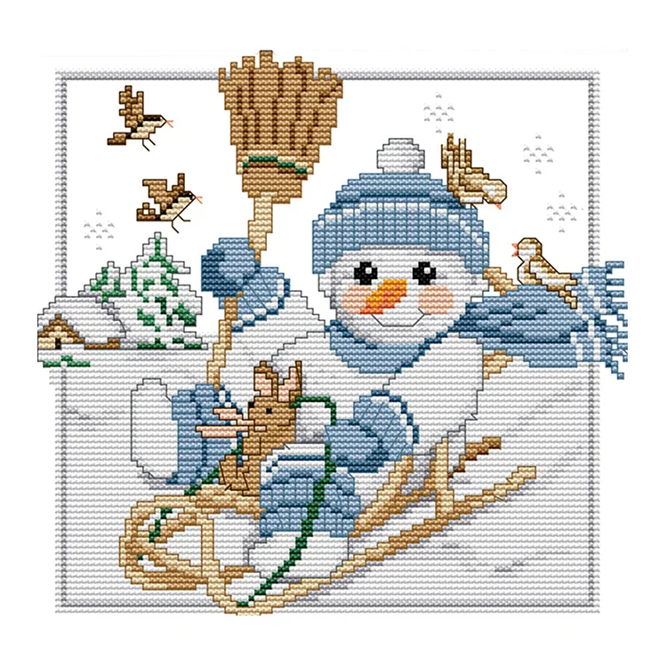 Christmas Snowman 14CT Printed Cross Stitch Kits (26*23CM) fgoby