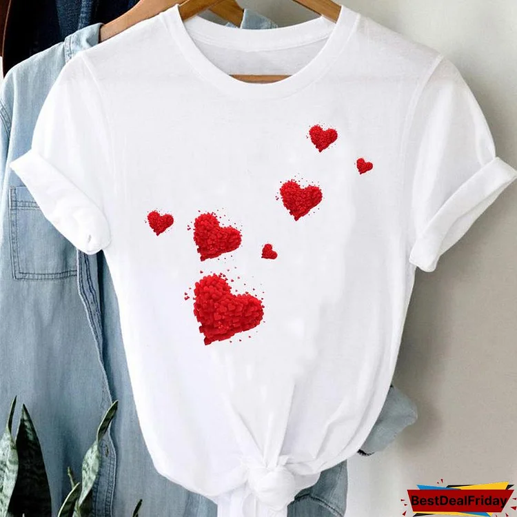 Tee Women Top Letter Love Heart 90S Clothes Lady Casual Short Sleeve Fashion Summer Tshirt Regular Female Graphic T-Shirt