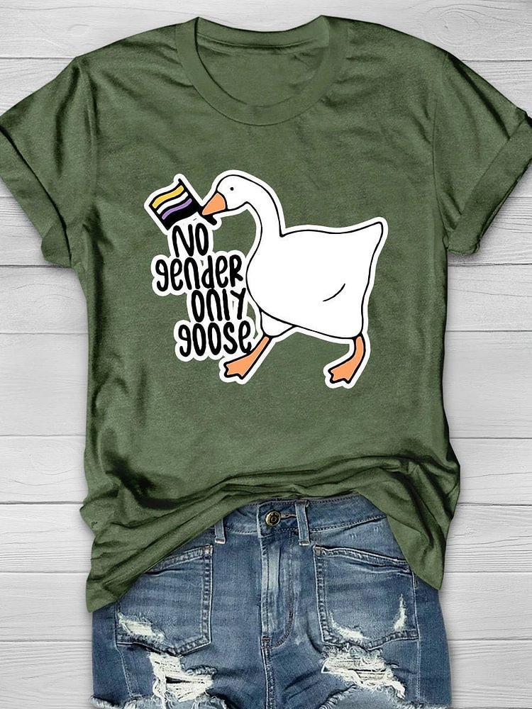 No Gender Only Goose Print Short Sleeve T-shirt socialshop