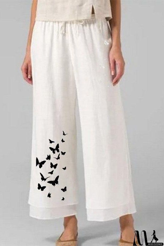 MidiSono - Women's Butterfly Print Summer Plus Size Pants