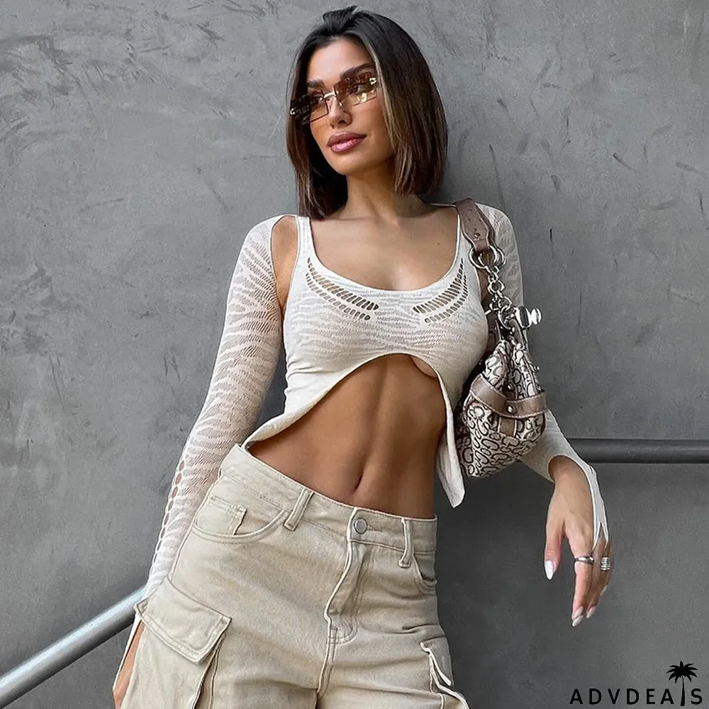 Sexy Bandeau Top long-sleeved two-piece set for women