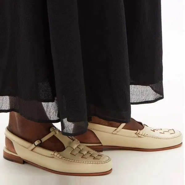 Yyvonne Bottom Low Heel Head Braided Buckle Sandals Retro Casual Fashion Round Head Low Solid Single Shoes Women's Summer