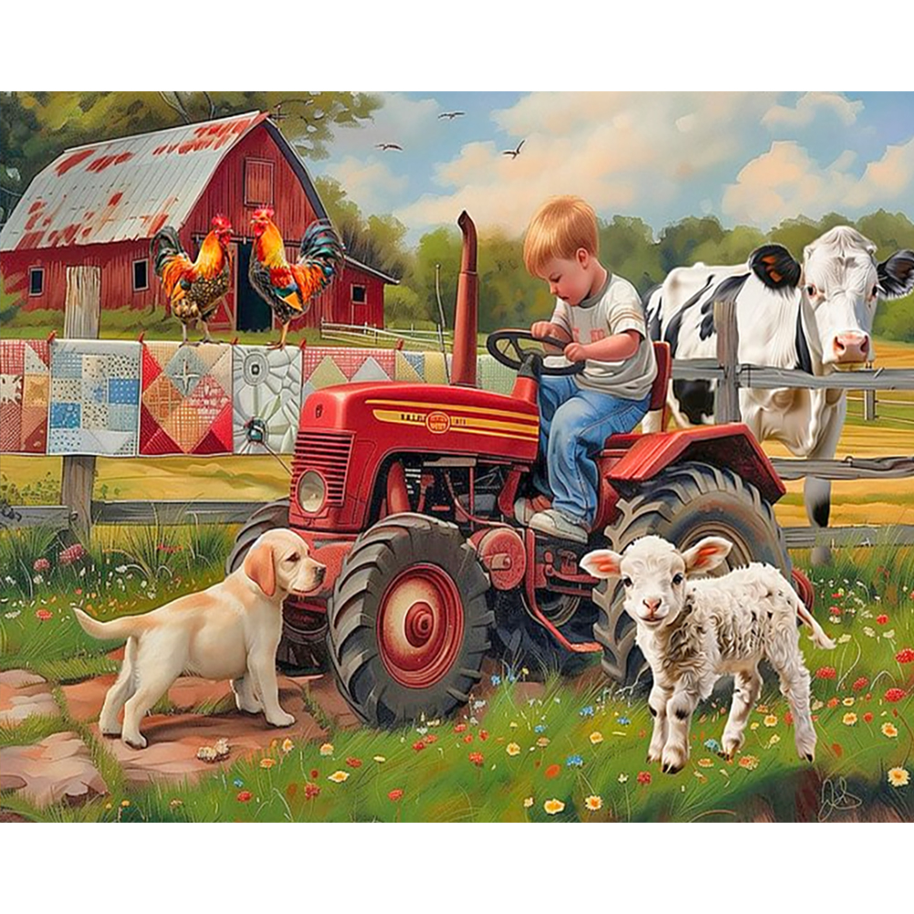 Farm Child 50*40cm(canvas) full round drill diamond painting