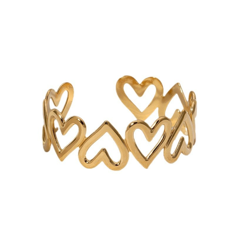 Simple And Versatile Fashion Glossy Heart-Shaped Niche Cute Design Gold-Plated Stainless Steel Bracelet