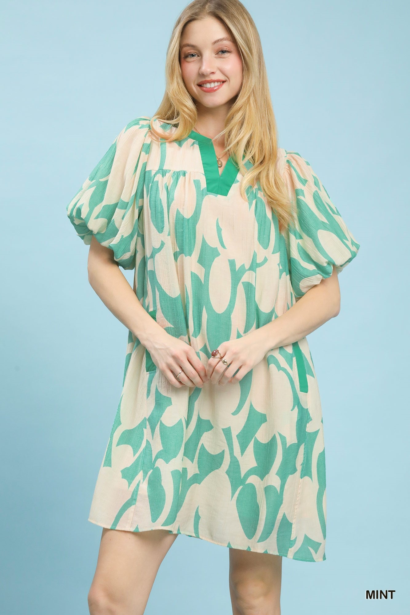 Umgee Abstract Print Puff Sleeve Shift Dress mysite idetrend