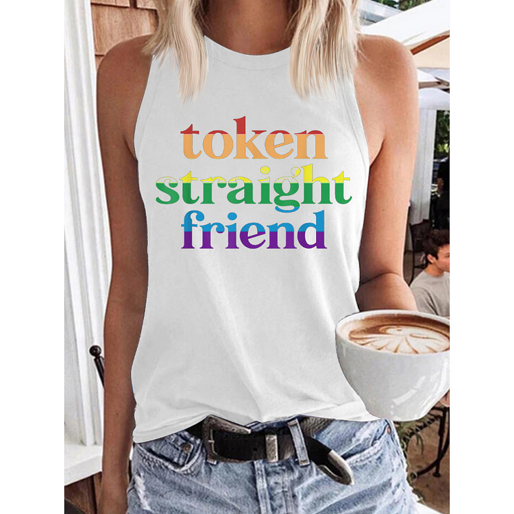 Token Straight Friend Print Tank Top socialshop