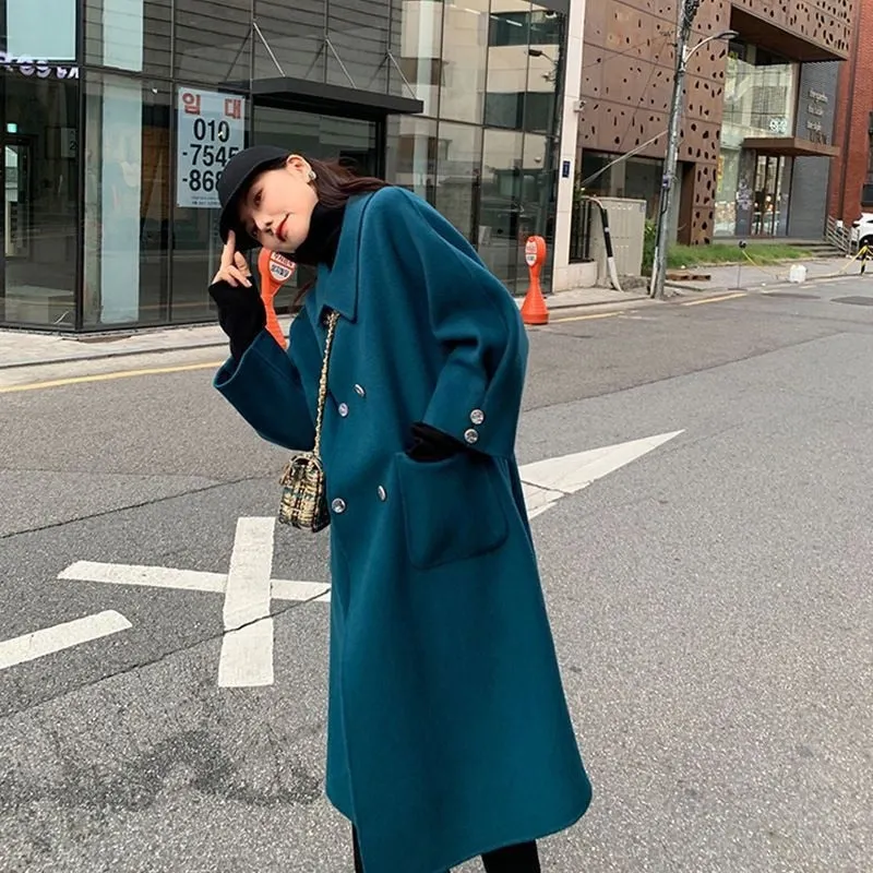 Medium And Long Fashion New Autumn And Winter Elegant Thickened Woolen Coat Design Feeling Double Breasted Woolen Coat Women
