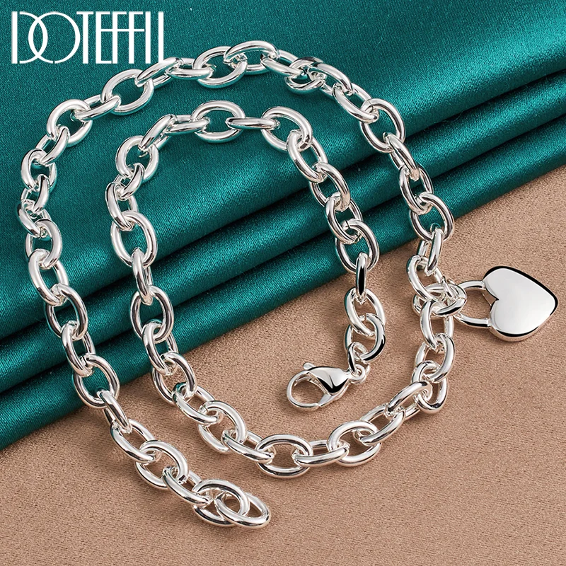 DOTEFFIL 925 Sterling Silver 18 Inch Chain Heart Lock Pendant Necklace For Women Man Jewelry