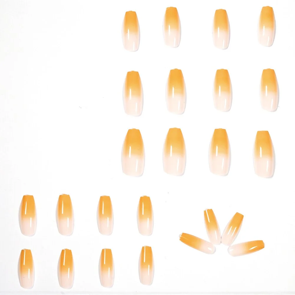 24pcs Press On Nails Gradient Yellow Coffin Artificial False Nails Ballerina Fake Nails Full Cover Nail Tips Acrylic Fingernail