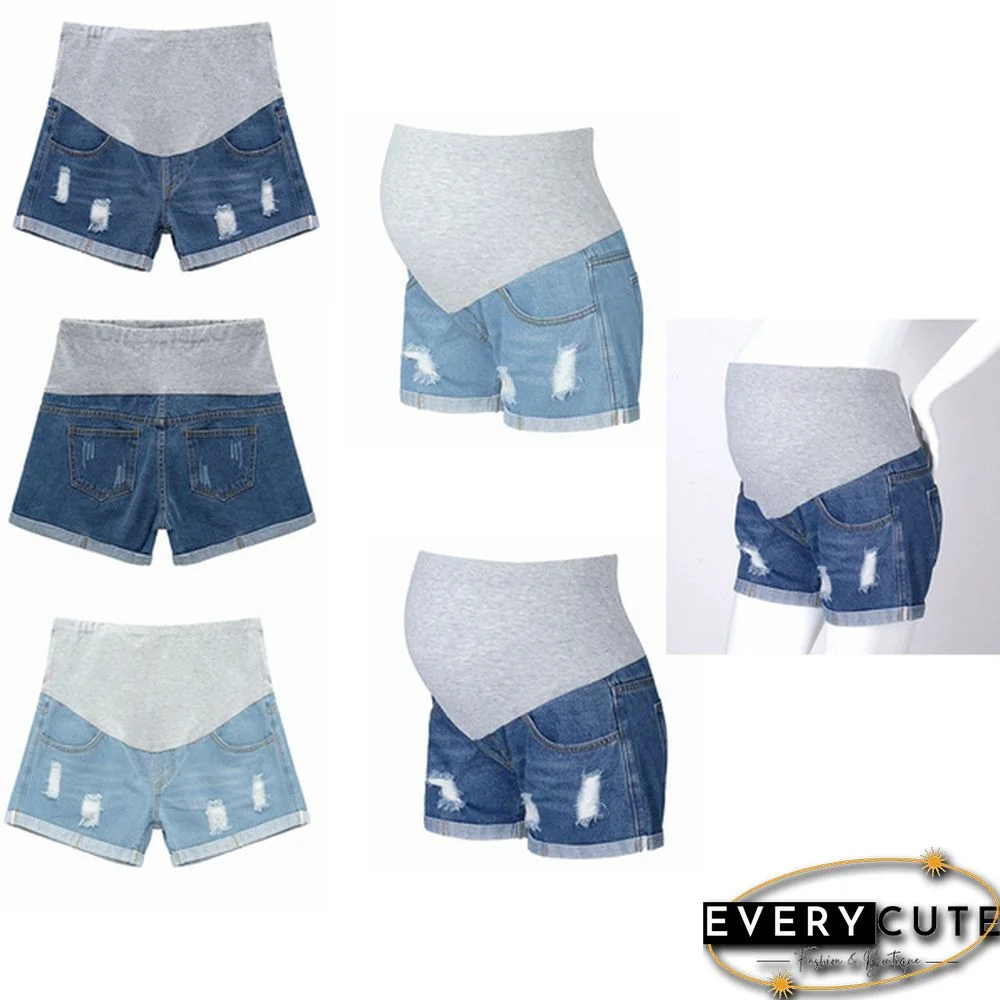 Maternity Shorts for Pregnant Women Denim Shorts Pregnancy Low Waist Loose Ripped Denim Shorts