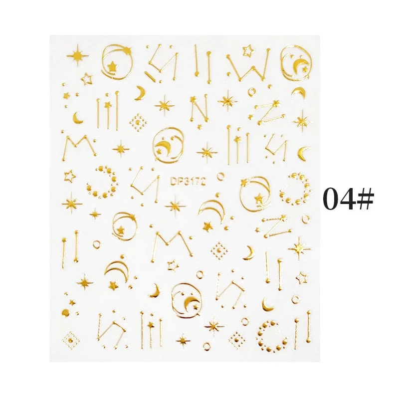 1 Sheet Bronzing Abstract Color Block 3D Nail Sticker Art Letters Design Transfer Sliders Paper DIY Manicuring Wraps