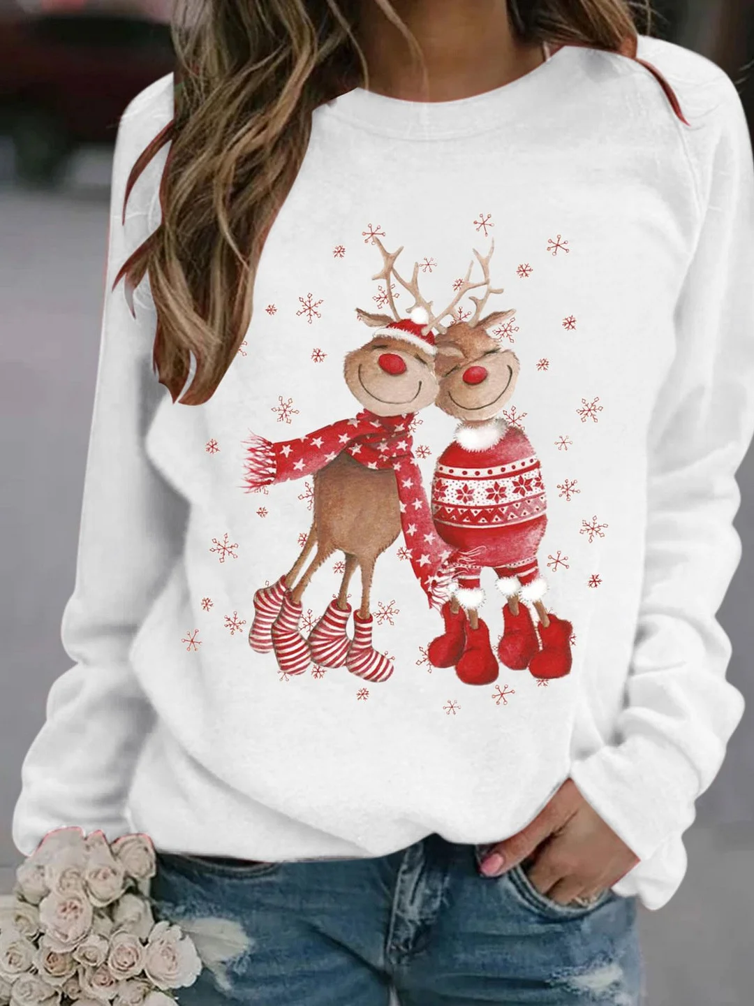 Women's Long Sleeve Scoop Neck Graphic Printed Top
