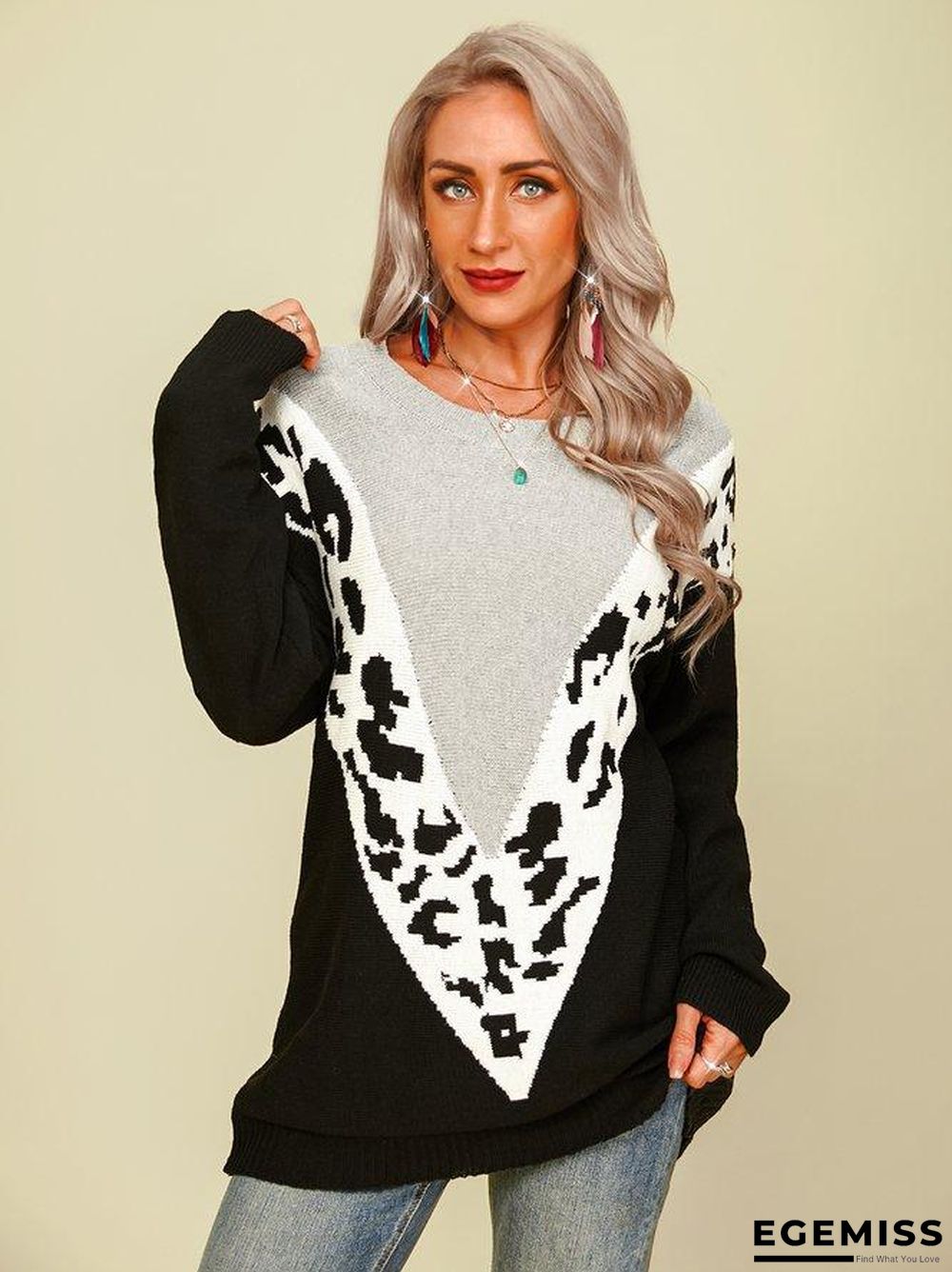 Acrylic Casual Long Sleeve Leopard Sweater | EGEMISS