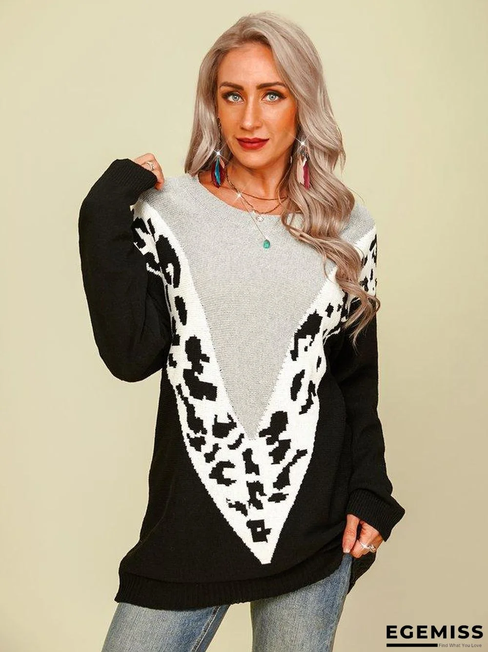 Acrylic Casual Long Sleeve Leopard Sweater | EGEMISS