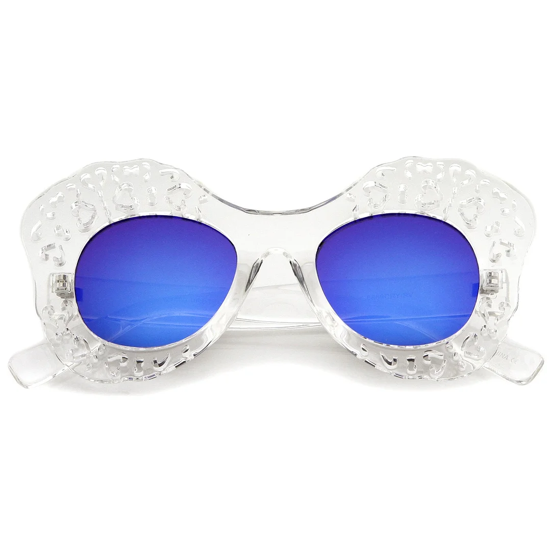 Transparent Cutout Frame Colored Mirror Lens Oversize Butterfly glasses 49mm