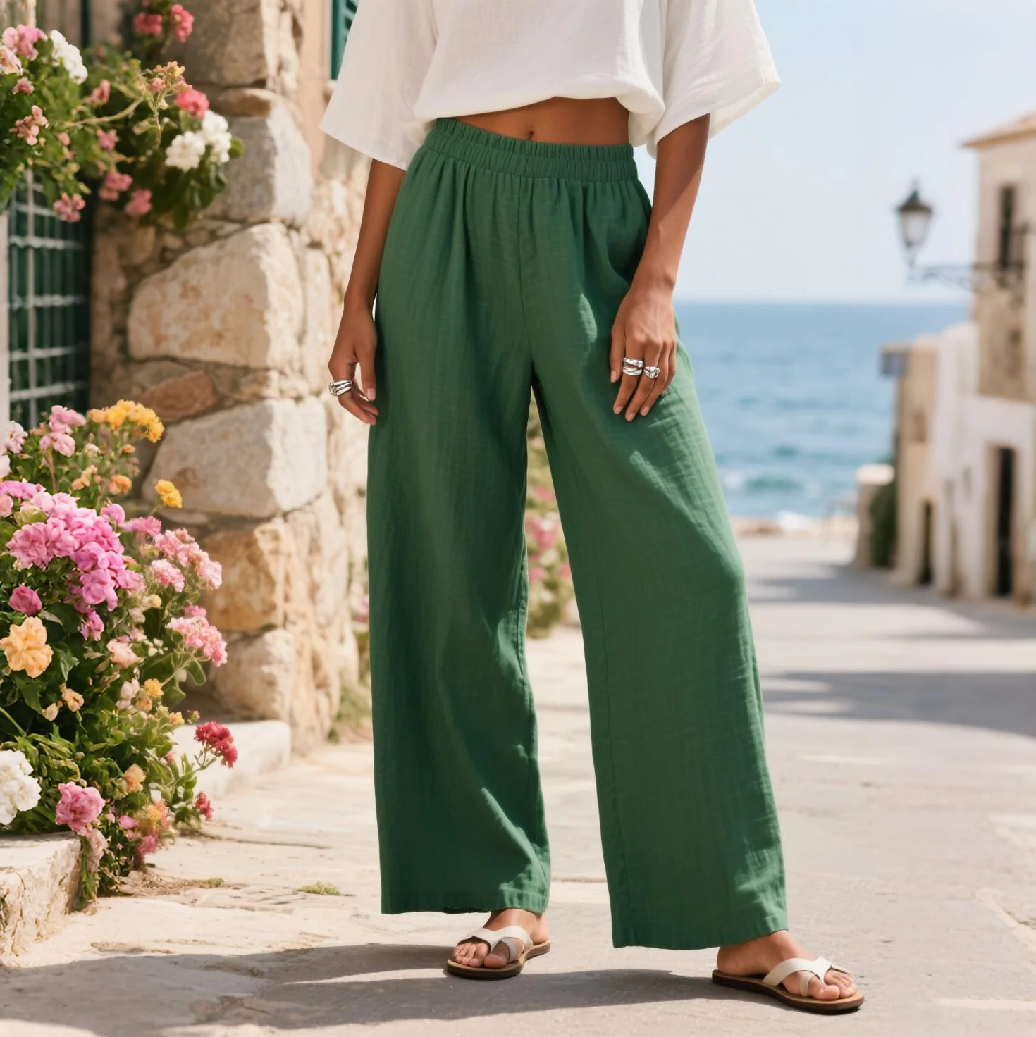 Women's Elegant Loose Comfortable Breathable Linen Elastic Waist Trousers