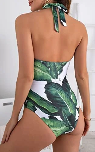 V Neck One Piece Tummy Control Swimsuits