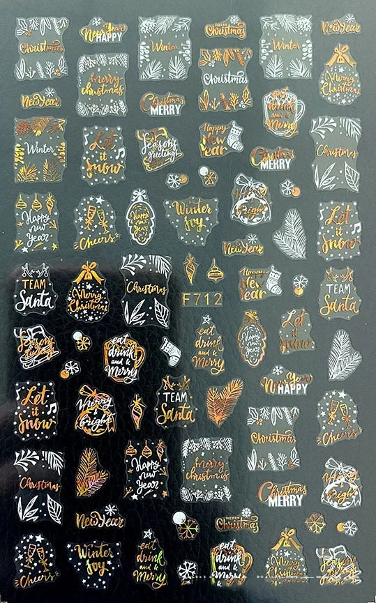 Christmas SnowflakeGold 3D Nail Stickers Sparkly iridescent Silver Xmas Tree Elk Deer Transfer Sliders Winter Nails Accessories-Nail Inspo