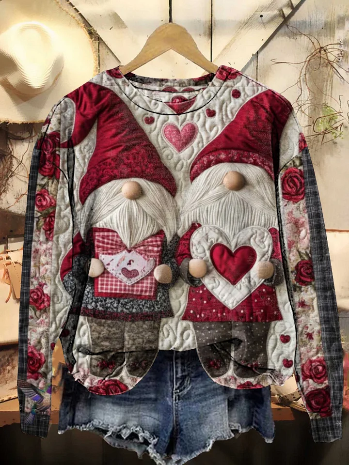 Valentine's Day Gnome Crew Neck Sweatshirt