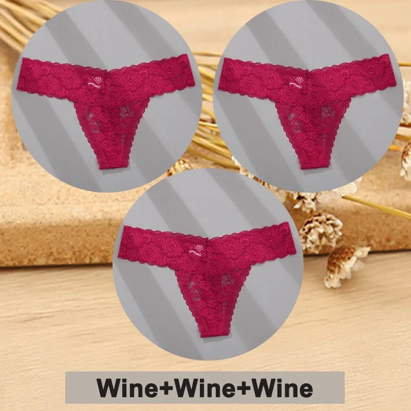3PCS/Set Lace Panties Full Floral Underwear Women Panties Underpants Sexy Briefs Thong Lace G-String Female Lingerie Intimates