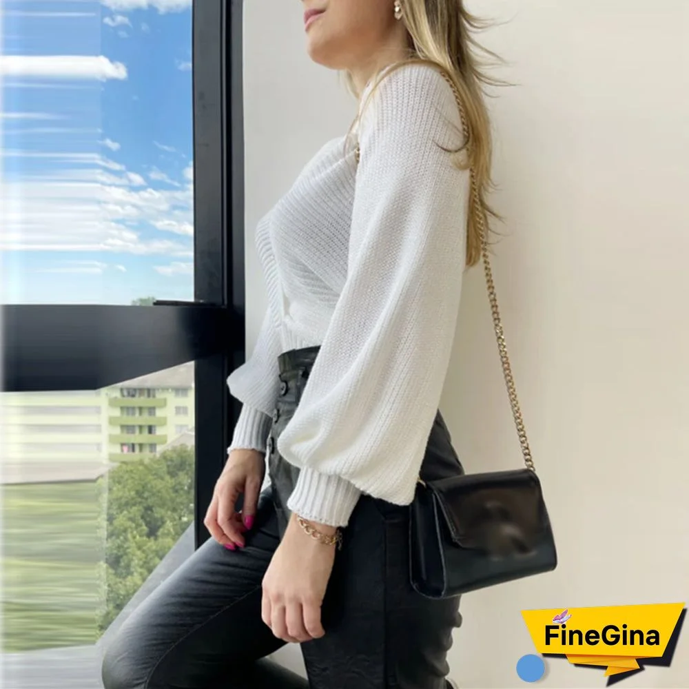 Elegant Autumn Winter Fashion Long Sleeve Pullover Tops Office Lady Sexy Solid Sweaters Women Casual Wrap V-Neck Knitted Sweater