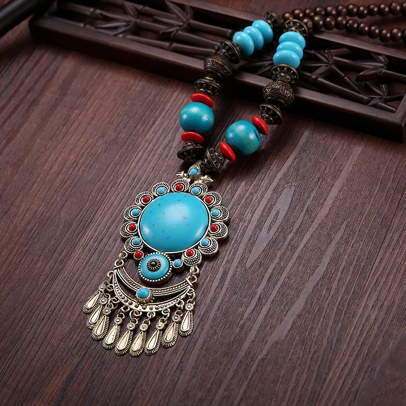 Women Vintage Necklace Ethnic Style Sweater Chain Jewelry Novameme