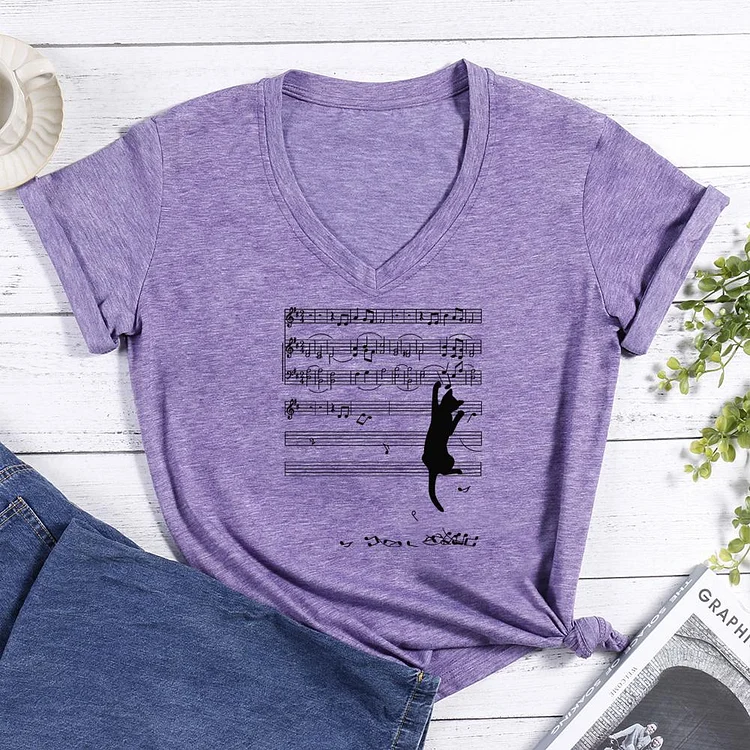 Cat music prank V-neck T Shirt-Annaletters