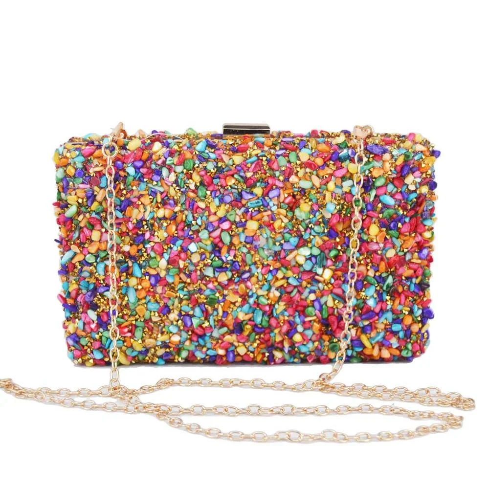 Newest Multicolor stones Clutch Bags Women Party Purse Evening Bags for Women Luxury Bridal Handbags Dropshipping