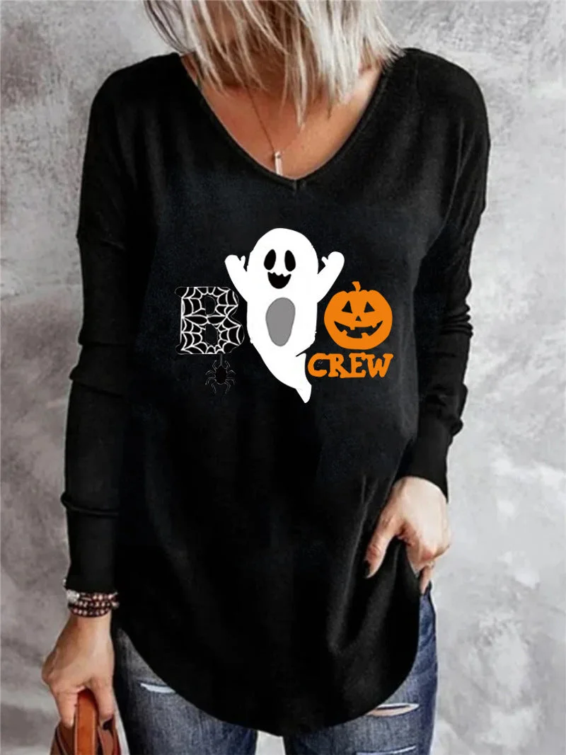 Halloween Print Crew Neck Long Sleeve Top