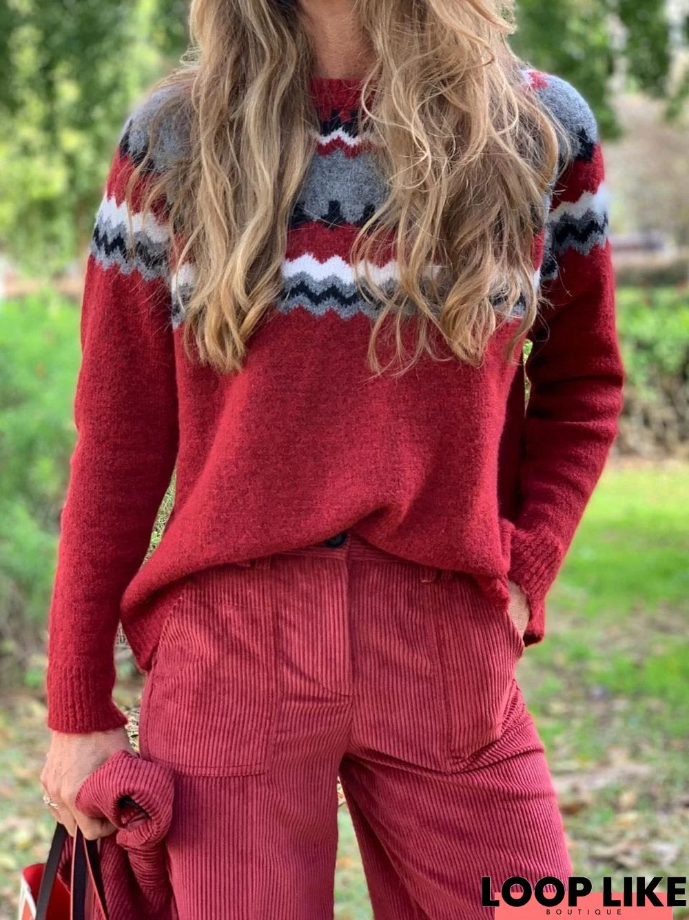 Red Printed/Dyed Holiday Knitted Shirts & Tops