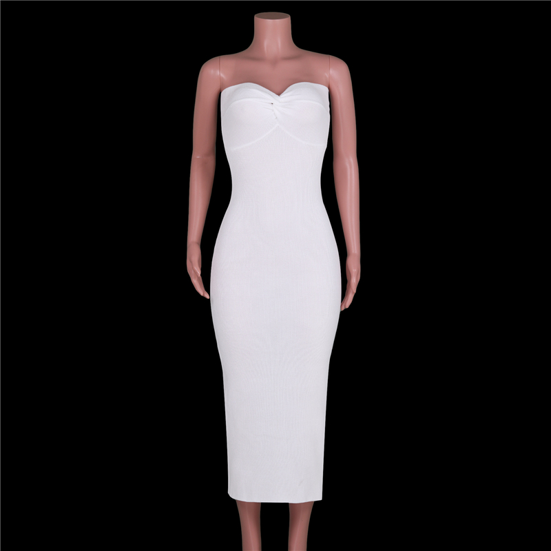 Ootddress Strapless Knit Maxi Dresses For Women Summer Beach Party Bodycon Dress Off-Shoulder Twist Knitting Evening Backless Dress