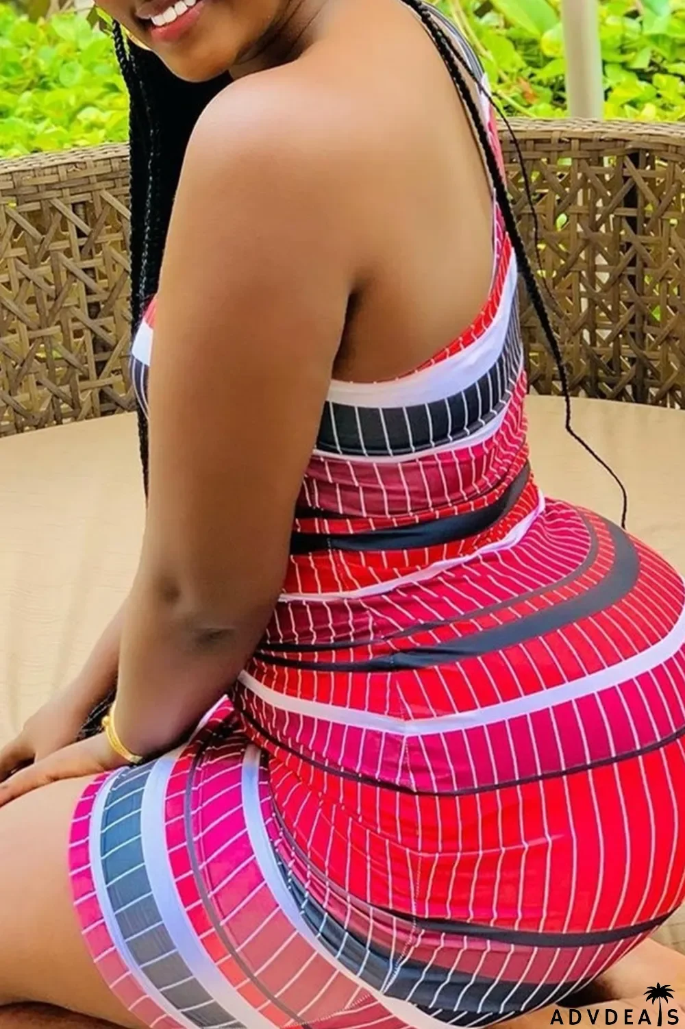 Multicolor Fashion Sexy Print Backless One Shoulder Sleeveless Dress