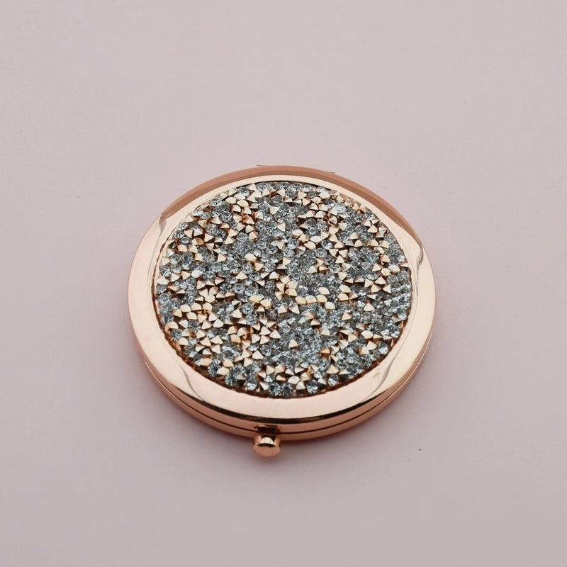 Retro Crystal Stick-on Round Double-sided Portable Mini Mirror