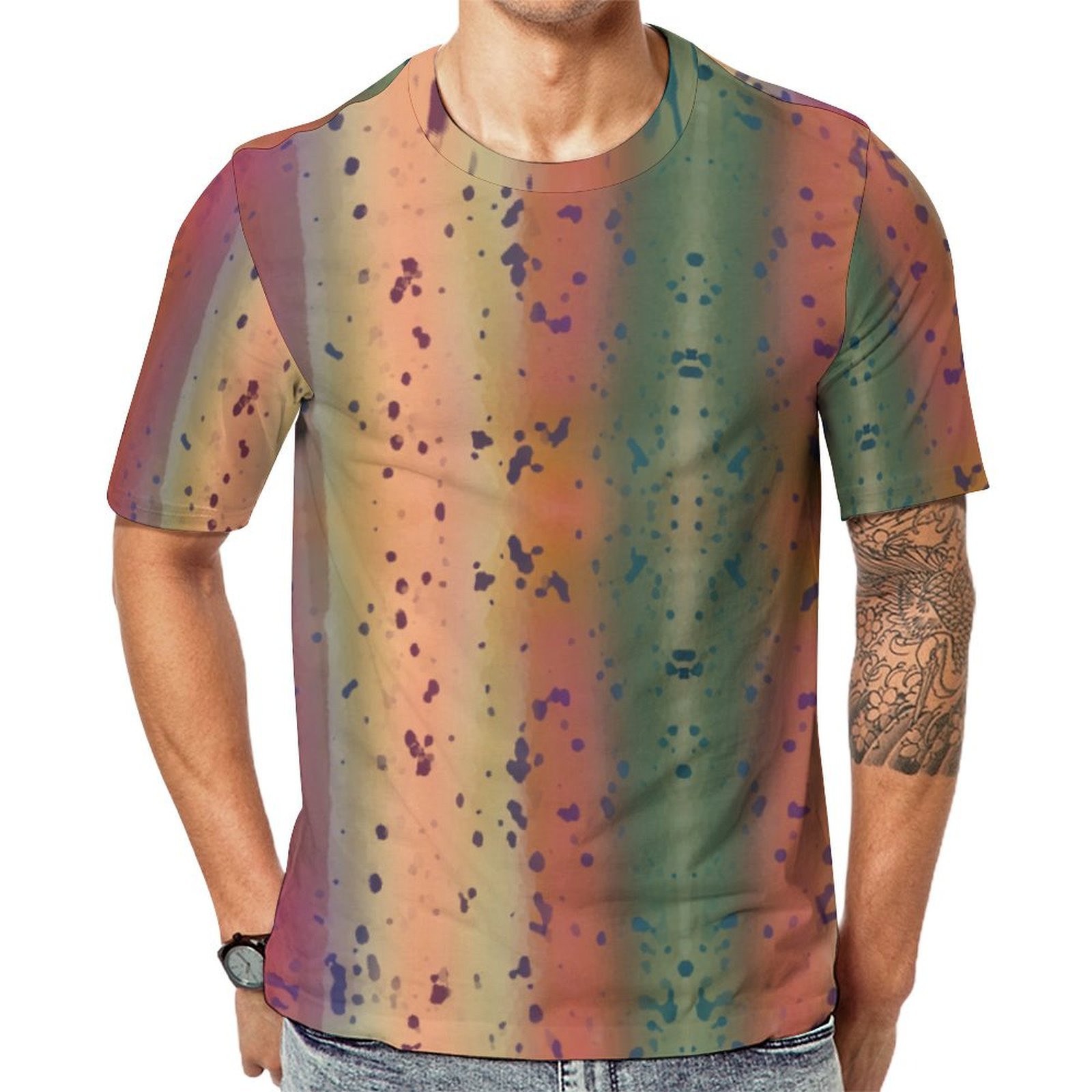 Fun Rainbow Trout Speckled Short Sleeve Print Unisex Tshirt Summer Casual Tees for Men and Women Coolcoshirts