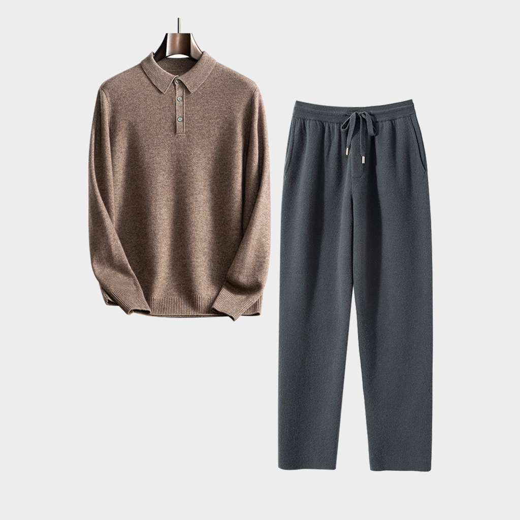 Men's Cashmere Polo Shirt and Pants Set | Modern Minimalist REAL SILK LIFE