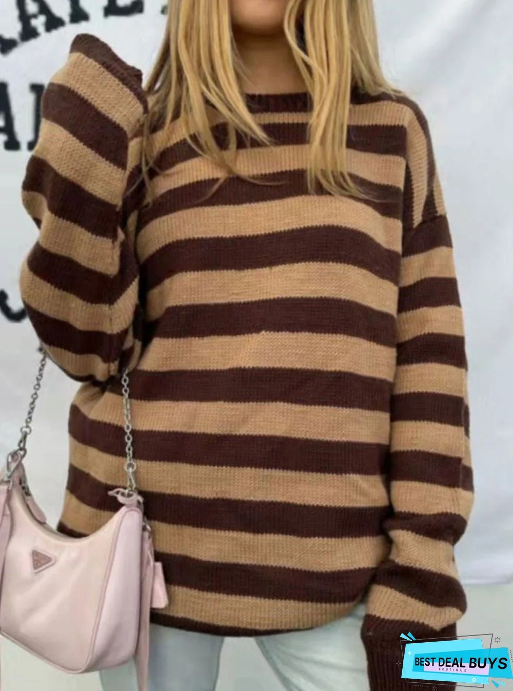 Striped Pattern Long Sleeve Casual Round Neck Pullover