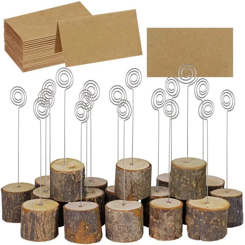 5PCS Wedding Wooden Stump Name Place Card Stand Rack Table Number Card Clip Wood Art Craft Decoration Home Party Supplies