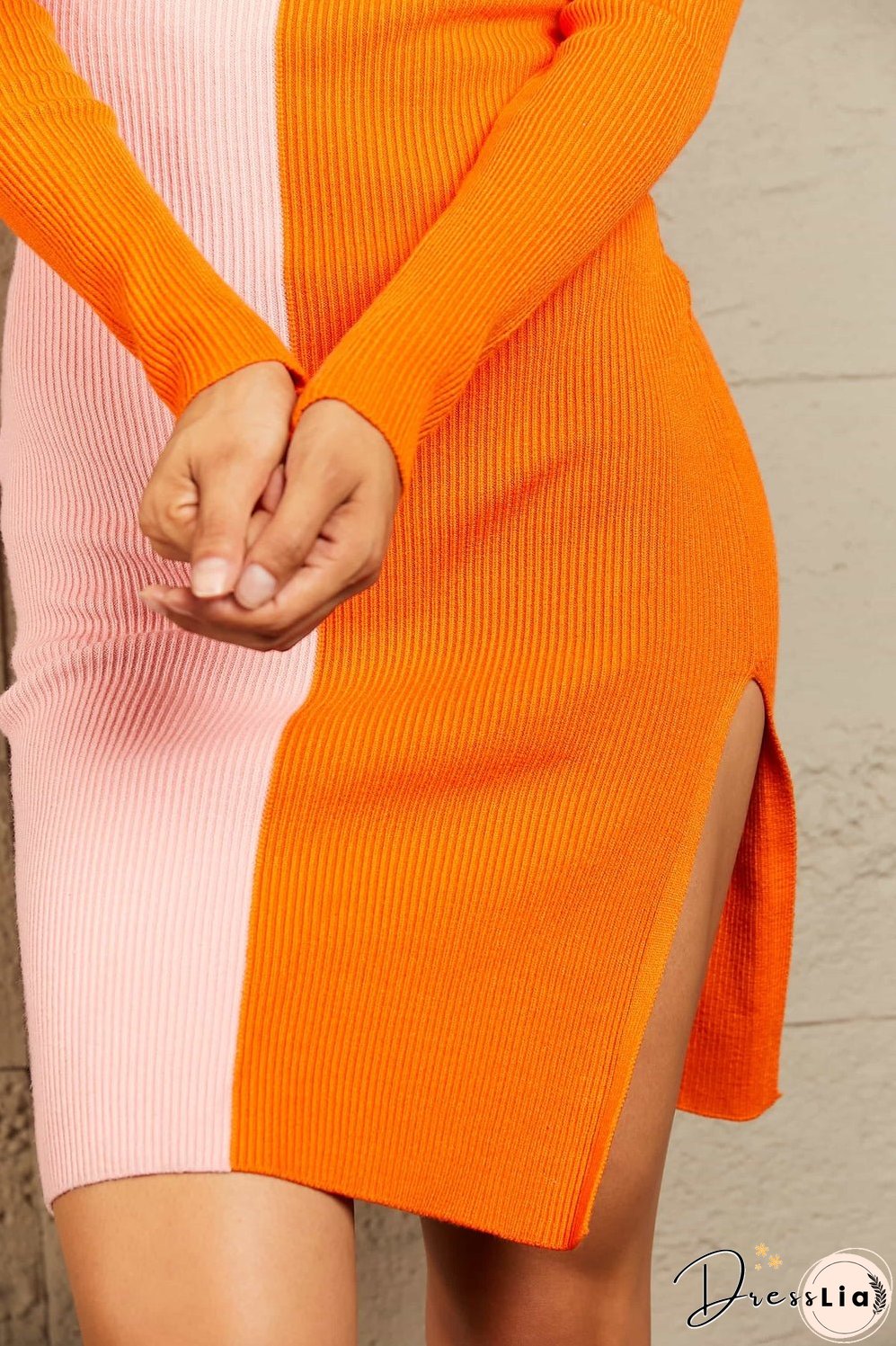 Woven Right Contrast Slit Sweater Dress